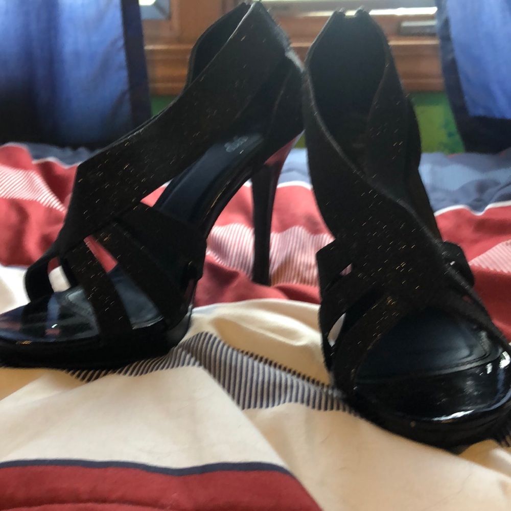 Black glitter heels